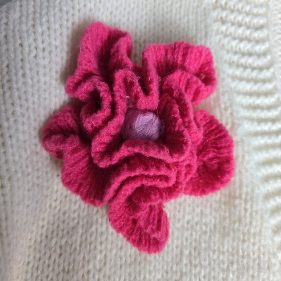 Dreamers Cream Knit Cardigan With Colorful Crochet 3D Flowers Sweater - Picture 6 of 14